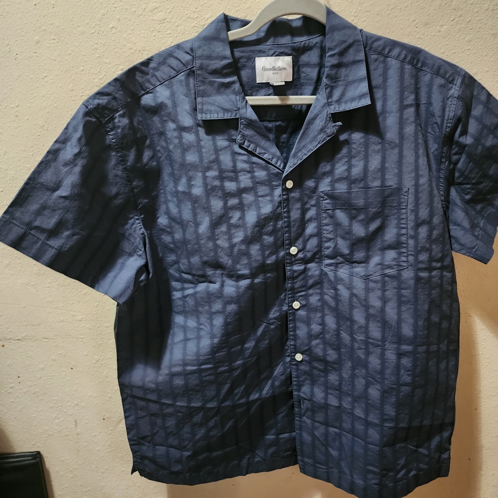 Nwot Goodfellow & Co Men's Navy Stripe Button Down What Pocket Short Sleev Shirt